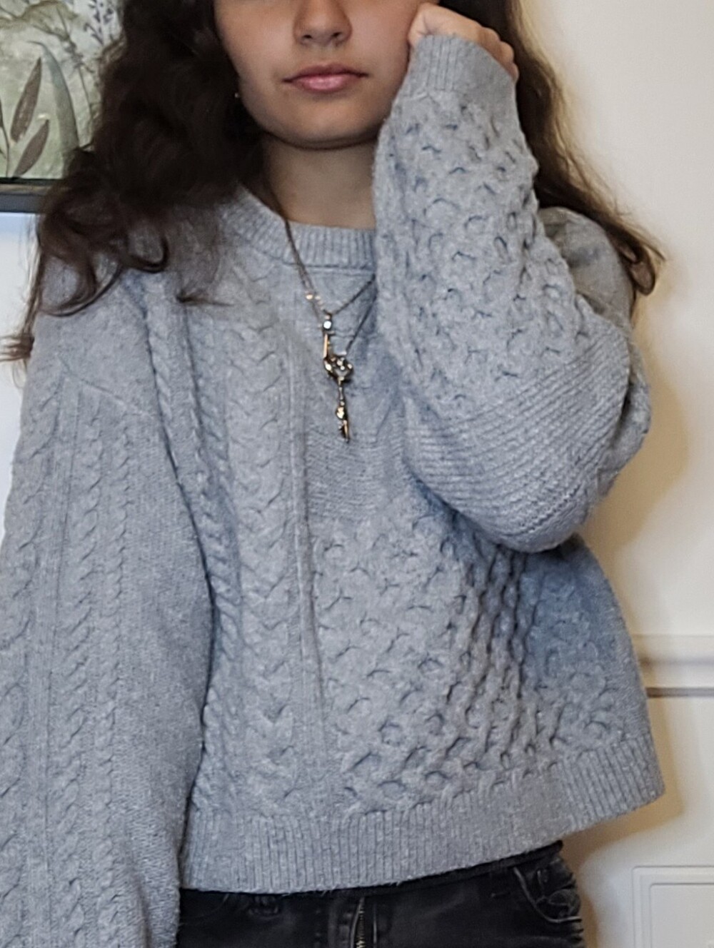 Old Navy Light Gray Cable-Knit Crewneck Sweater